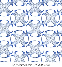 abstract geometrical fluid seamless vector pattern, line doodle art, blue and white