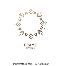 Marco geométrico abstracto en estilo lineal. Plantilla de logotipo de copo de nieve. Icono minimalista circular de vectores con espacio para el diseño de negocios, tarjeta festiva