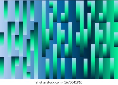 Abstract geometrical glitch gradient background vector design with blue and green colors