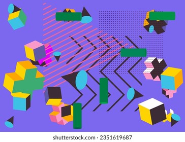 Abstract geometrical graphic deluxe background. Minimal geometric vector with busy shapes backdrop. Vintage template for poster.