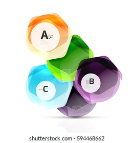Abstract geometrical hexagon banner. Colorful glossy shiny abstract stones isolated on white
