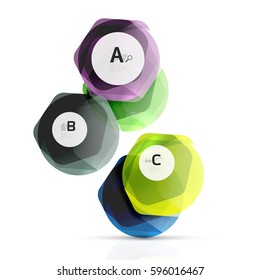 Abstract geometrical hexagon banner. Colorful glossy shiny abstract stones isolated on white
