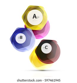 Abstract geometrical hexagon banner. Colorful glossy shiny abstract stones isolated on white