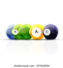Abstract geometrical hexagon banner. Colorful glossy shiny abstract stones isolated on white