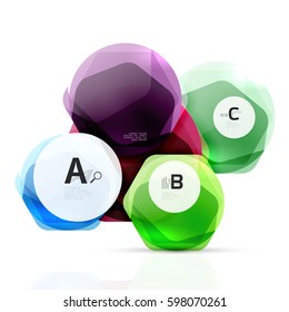 Banner de hexágono geométrico abstrato. Pedras abstratas brilhantes e coloridas isoladas no branco