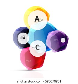 Abstract geometrical hexagon banner. Colorful glossy shiny abstract stones isolated on white