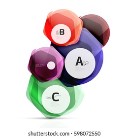 Abstract geometrical hexagon banner. Colorful glossy shiny abstract stones isolated on white