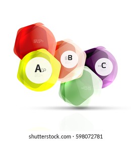 Abstract geometrical hexagon banner. Colorful glossy shiny abstract stones isolated on white