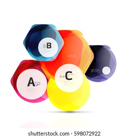 Abstract geometrical hexagon banner. Colorful glossy shiny abstract stones isolated on white
