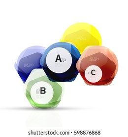 Abstract geometrical hexagon banner. Colorful glossy shiny abstract stones isolated on white