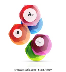 Abstract geometrical hexagon banner. Colorful glossy shiny abstract stones isolated on white