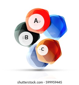 Abstract geometrical hexagon banner. Colorful glossy shiny abstract stones isolated on white