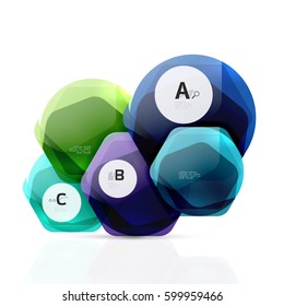 Abstract geometrical hexagon banner. Colorful glossy shiny abstract stones isolated on white