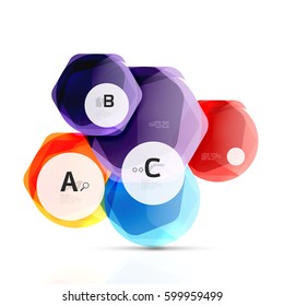 Abstract geometrical hexagon banner. Colorful glossy shiny abstract stones isolated on white