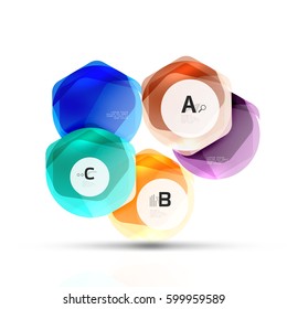 Abstract geometrical hexagon banner. Colorful glossy shiny abstract stones isolated on white