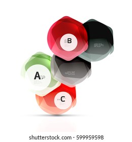 Abstract geometrical hexagon banner. Colorful glossy shiny abstract stones isolated on white
