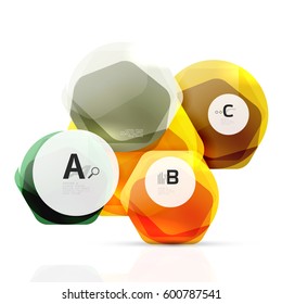 Abstract geometrical hexagon banner. Colorful glossy shiny abstract stones isolated on white