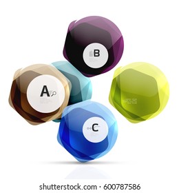 Abstract geometrical hexagon banner. Colorful glossy shiny abstract stones isolated on white