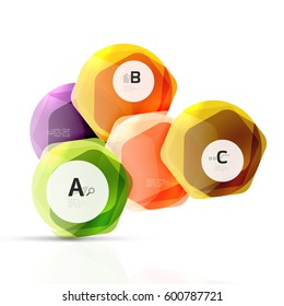 Abstract geometrical hexagon banner. Colorful glossy shiny abstract stones isolated on white
