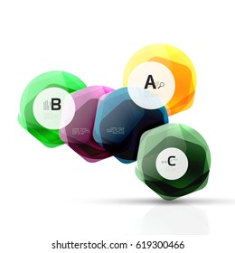 Abstract geometrical hexagon banner. Colorful glossy shiny abstract stones isolated on white