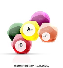 Abstract geometrical hexagon banner. Colorful glossy shiny abstract stones isolated on white