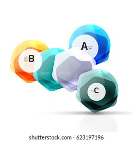Abstract geometrical hexagon banner. Colorful glossy shiny abstract stones isolated on white