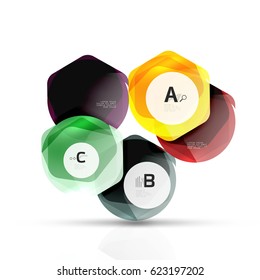 Abstract geometrical hexagon banner. Colorful glossy shiny abstract stones isolated on white