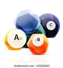 Abstract geometrical hexagon banner. Colorful glossy shiny abstract stones isolated on white