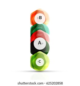 Abstract geometrical hexagon banner. Colorful glossy shiny abstract stones isolated on white