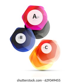 Abstract geometrical hexagon banner. Colorful glossy shiny abstract stones isolated on white