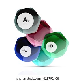 Abstract geometrical hexagon banner. Colorful glossy shiny abstract stones isolated on white