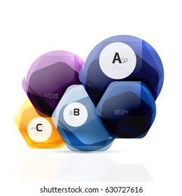 Abstract geometrical hexagon banner. Colorful glossy shiny abstract stones isolated on white
