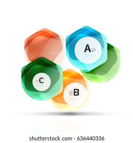 Abstract geometrical hexagon banner. Colorful glossy shiny abstract stones isolated on white