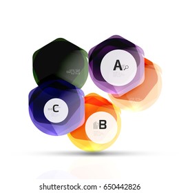 Abstract geometrical hexagon banner. Colorful glossy shiny abstract stones isolated on white