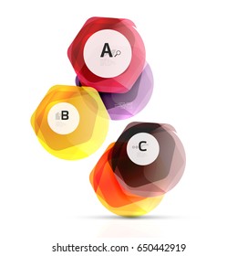 Abstract geometrical hexagon banner. Colorful glossy shiny abstract stones isolated on white