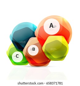 Abstract geometrical hexagon banner. Colorful glossy shiny abstract stones isolated on white