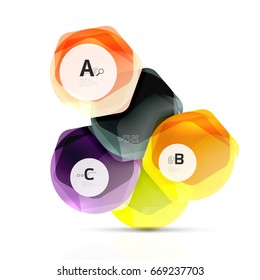 Abstract geometrical hexagon banner. Colorful glossy shiny abstract stones isolated on white