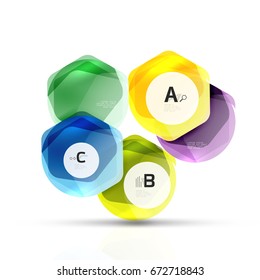 Abstract geometrical hexagon banner. Colorful glossy shiny abstract stones isolated on white
