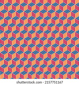 Abstract geometrical hexagonal isometric cubes retro seamless pattern. For fabric, wrapping paper, textile. Vector illustration.