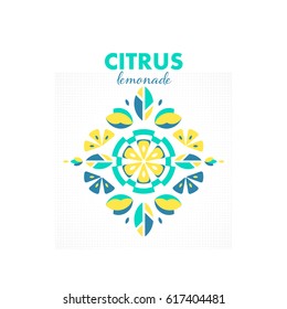 Abstract geometrical lemon and citrus pattern. Vector flat illustration, design element for package. 