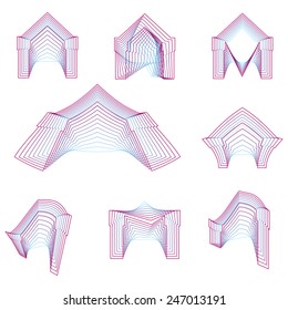 Abstract geometrical line vector icons for arch. Design elements with gradient color geometrical lines vector icons set for arch on white background.