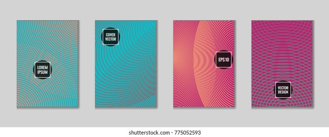 Abstract geometrical lines notebook cover vector. Minimalistic notepad cover tile set. Colorful title page design for student notebook, dairy or notepad.