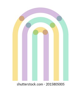 Abstract Geometrical Long Rainbow. Pastel Colors: Yellow, Violet And Turquoise. Vector Illustration, Flat Design