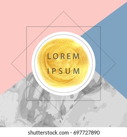 Abstract geometrical marble background with gold spot for text. Vector modern template for design, party, birthday, wedding, invitation, web, banner, card.