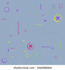Abstract geometrical memphis pattern card layout design. Vector illustration