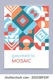 Abstract geometrical mosaic background with simple shapes. Creative modern concept. Vector illustration, flat, minimalism. Poster, banner, flyer, cover for catalog, magazine, brochure. Printable