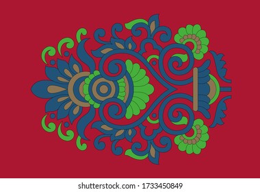 Abstract geometrical motif pattern with red background