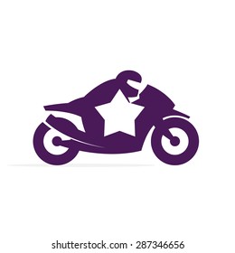 Abstract geometrical motorcycle racer with star concept logo, icon design template element