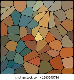 Abstract geometrical multicolored background consisting of geometric elements arranged on a black background. Vector illustration. Brown, blue, beige colors.