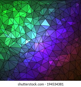 Abstract geometrical multicolored background consisting of bright triangular elements arranged on black